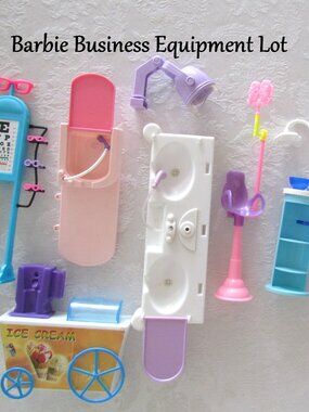 BARBIE FURNITURE LOT, PIECES for HAIR SALON, DENTIST, EYE DOCTOR, ICE CREAM CART